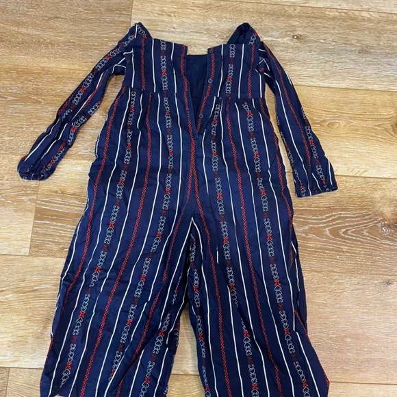 Janie and Jack Girls' Striped Romper – Size 5T – Navy, Red & White - Picture 2 of 3